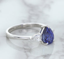 Load image into Gallery viewer, 1.80ct. Pear Blue Sapphire Ring with Diamond Accents in 18K White Gold