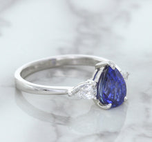 Load image into Gallery viewer, 1.80ct. Pear Blue Sapphire Ring with Diamond Accents in 18K White Gold