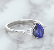 Load image into Gallery viewer, 1.80ct. Pear Blue Sapphire Ring with Diamond Accents in 18K White Gold
