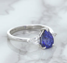 Load image into Gallery viewer, 1.80ct. Pear Blue Sapphire Ring with Diamond Accents in 18K White Gold