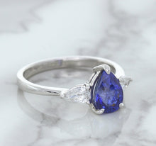 Load image into Gallery viewer, 1.80ct. Pear Blue Sapphire Ring with Diamond Accents in 18K White Gold
