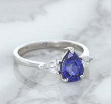 Load image into Gallery viewer, 1.80ct. Pear Blue Sapphire Ring with Diamond Accents in 18K White Gold