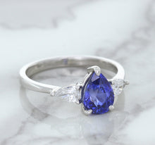 Load image into Gallery viewer, 1.80ct. Pear Blue Sapphire Ring with Diamond Accents in 18K White Gold