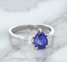 Load image into Gallery viewer, 1.80ct. Pear Blue Sapphire Ring with Diamond Accents in 18K White Gold