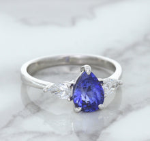 Load image into Gallery viewer, 1.80ct. Pear Blue Sapphire Ring with Diamond Accents in 18K White Gold