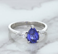 Load image into Gallery viewer, 1.80ct. Pear Blue Sapphire Ring with Diamond Accents in 18K White Gold