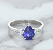 Load image into Gallery viewer, 1.80ct. Pear Blue Sapphire Ring with Diamond Accents in 18K White Gold