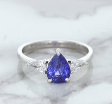 Load image into Gallery viewer, 1.80ct. Pear Blue Sapphire Ring with Diamond Accents in 18K White Gold