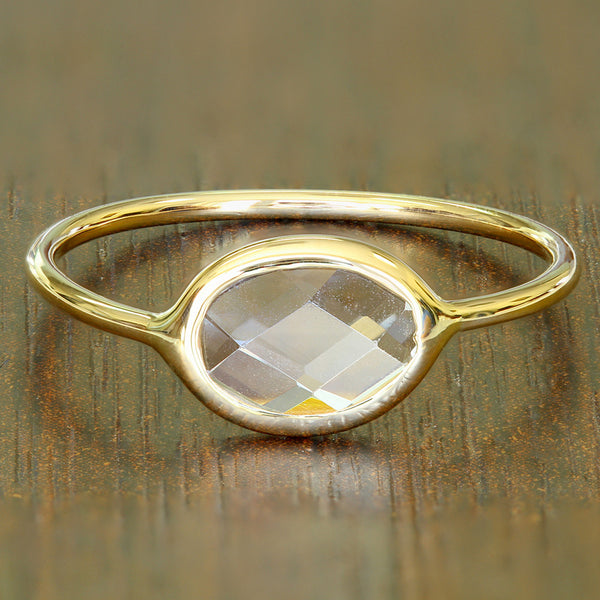 1.33ct. Oval White Sapphire Ring in 14K Yellow Gold