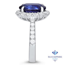 Load image into Gallery viewer, 4.79ct. Oval Blue Sapphire Ring with Diamond Halo in 18K White Gold