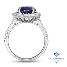 Load image into Gallery viewer, 4.79ct. Oval Blue Sapphire Ring with Diamond Halo in 18K White Gold