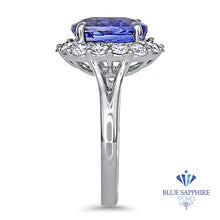 Load image into Gallery viewer, 4.45ct. Oval Blue Sapphire GIA Certified Ring with Diamond Halo in 18K White Gold