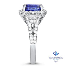 Load image into Gallery viewer, 4.46ct. Cushion Blue Sapphire Ring with Diamond Halo in 18K White Gold