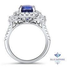 Load image into Gallery viewer, 4.46ct. Cushion Blue Sapphire Ring with Diamond Halo in 18K White Gold