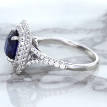 Load image into Gallery viewer, 3.31ct. Cushion GIA Certified Blue Sapphire Ring with Double Diamond Halo in 18K White Gold