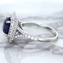 Load image into Gallery viewer, 3.31ct. Cushion GIA Certified Blue Sapphire Ring with Double Diamond Halo in 18K White Gold
