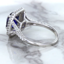 Load image into Gallery viewer, 3.31ct. Cushion GIA Certified Blue Sapphire Ring with Double Diamond Halo in 18K White Gold