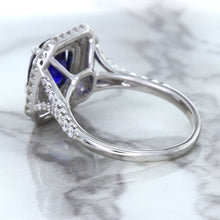 Load image into Gallery viewer, 3.31ct. Cushion GIA Certified Blue Sapphire Ring with Double Diamond Halo in 18K White Gold