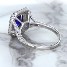 Load image into Gallery viewer, 3.31ct. Cushion GIA Certified Blue Sapphire Ring with Double Diamond Halo in 18K White Gold