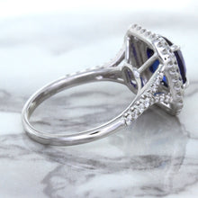 Load image into Gallery viewer, 3.31ct. Cushion GIA Certified Blue Sapphire Ring with Double Diamond Halo in 18K White Gold