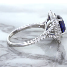 Load image into Gallery viewer, 3.31ct. Cushion GIA Certified Blue Sapphire Ring with Double Diamond Halo in 18K White Gold