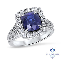 Load image into Gallery viewer, 3.26ct. Cushion GIA Certified Blue Sapphire Ring with Diamond Halo in 18K White Gold