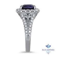 Load image into Gallery viewer, 3.26ct. Cushion GIA Certified Blue Sapphire Ring with Diamond Halo in 18K White Gold