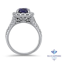 Load image into Gallery viewer, 3.26ct. Cushion GIA Certified Blue Sapphire Ring with Diamond Halo in 18K White Gold