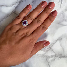 Load image into Gallery viewer, 2.46ct Unheated EGL Certified Oval Purple Sapphire Ring with Diamond Halo in 18K White Gold
