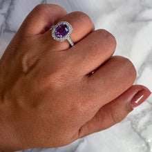 Load image into Gallery viewer, 2.46ct Unheated EGL Certified Oval Purple Sapphire Ring with Diamond Halo in 18K White Gold
