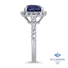 Load image into Gallery viewer, 4.41ct. Cushion Blue Sapphire Ring with Diamond Halo in 18K White Gold