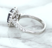 Load image into Gallery viewer, 3.68ct. Oval GIA Certified Blue Sapphire Ring with Diamond Halo in 18K White Gold
