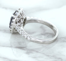 Load image into Gallery viewer, 3.68ct. Oval GIA Certified Blue Sapphire Ring with Diamond Halo in 18K White Gold