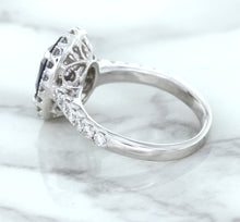 Load image into Gallery viewer, 3.68ct. Oval GIA Certified Blue Sapphire Ring with Diamond Halo in 18K White Gold