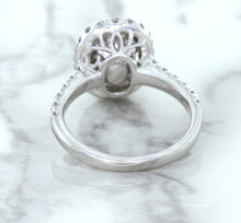 Load image into Gallery viewer, 3.68ct. Oval GIA Certified Blue Sapphire Ring with Diamond Halo in 18K White Gold