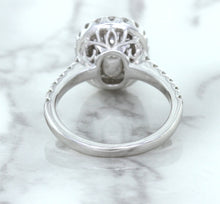 Load image into Gallery viewer, 3.68ct. Oval GIA Certified Blue Sapphire Ring with Diamond Halo in 18K White Gold