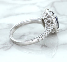 Load image into Gallery viewer, 3.68ct. Oval GIA Certified Blue Sapphire Ring with Diamond Halo in 18K White Gold
