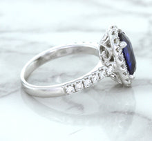Load image into Gallery viewer, 3.68ct. Oval GIA Certified Blue Sapphire Ring with Diamond Halo in 18K White Gold
