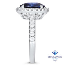 Load image into Gallery viewer, 3.68ct. Oval Blue Sapphire Ring with Diamond Halo in 18K White Gold