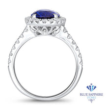 Load image into Gallery viewer, 3.68ct. Oval Blue Sapphire Ring with Diamond Halo in 18K White Gold