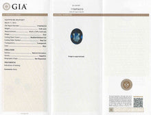 Load image into Gallery viewer, 3.68ct. Oval GIA Certified Blue Sapphire Ring with Diamond Halo in 18K White Gold