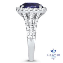 Load image into Gallery viewer, 3.59ct. Oval Blue Sapphire Ring with Diamond Halo in 18K White Gold
