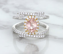 Load image into Gallery viewer, 1.62ct Oval Padparadscha Ring with Diamond Halo in 18K White and Rose Gold