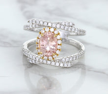 Load image into Gallery viewer, 1.62ct Oval Padparadscha Ring with Diamond Halo in 18K White and Rose Gold