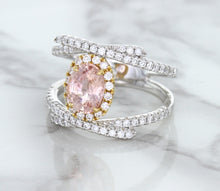 Load image into Gallery viewer, 1.62ct Oval Padparadscha Ring with Diamond Halo in 18K White and Rose Gold