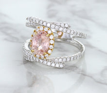 Load image into Gallery viewer, 1.62ct Oval Padparadscha Ring with Diamond Halo in 18K White and Rose Gold