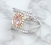 Load image into Gallery viewer, 1.62ct Oval Padparadscha Ring with Diamond Halo in 18K White and Rose Gold