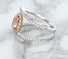 Load image into Gallery viewer, 1.62ct Oval Padparadscha Ring with Diamond Halo in 18K White and Rose Gold