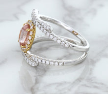 Load image into Gallery viewer, 1.62ct Oval Padparadscha Ring with Diamond Halo in 18K White and Rose Gold