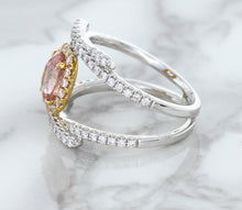 Load image into Gallery viewer, 1.62ct Oval Padparadscha Ring with Diamond Halo in 18K White and Rose Gold